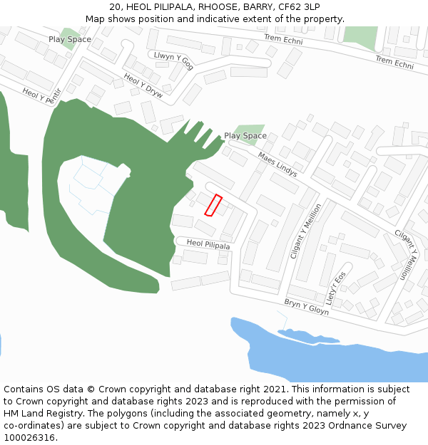 20, HEOL PILIPALA, RHOOSE, BARRY, CF62 3LP: Location map and indicative extent of plot