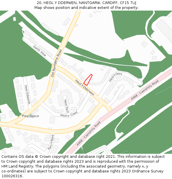 20, HEOL Y DDERWEN, NANTGARW, CARDIFF, CF15 7UJ: Location map and indicative extent of plot