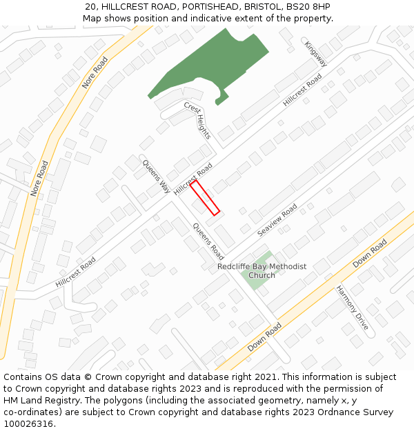 20, HILLCREST ROAD, PORTISHEAD, BRISTOL, BS20 8HP: Location map and indicative extent of plot