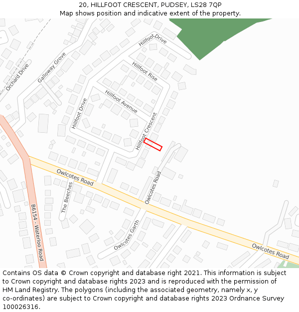 20, HILLFOOT CRESCENT, PUDSEY, LS28 7QP: Location map and indicative extent of plot