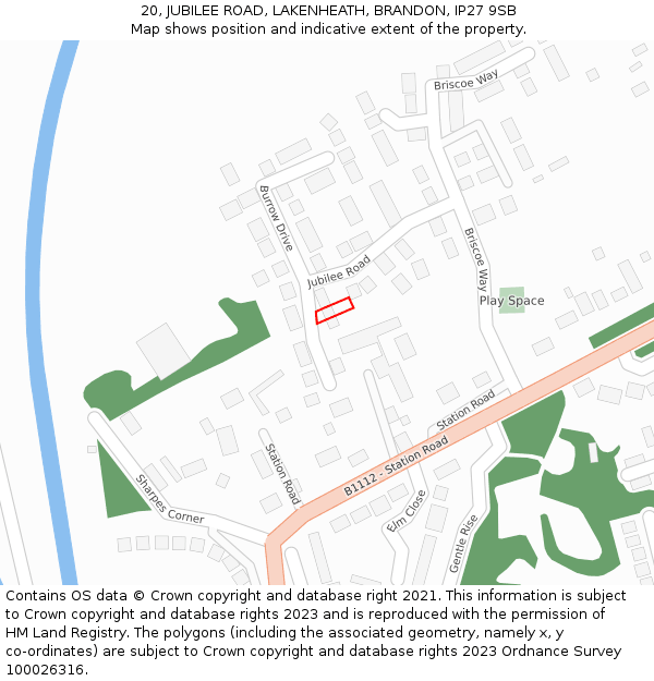 20, JUBILEE ROAD, LAKENHEATH, BRANDON, IP27 9SB: Location map and indicative extent of plot