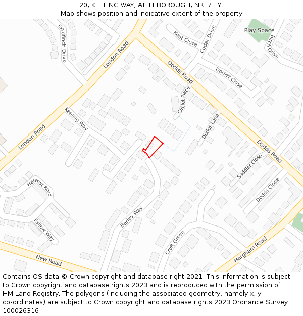 20, KEELING WAY, ATTLEBOROUGH, NR17 1YF: Location map and indicative extent of plot