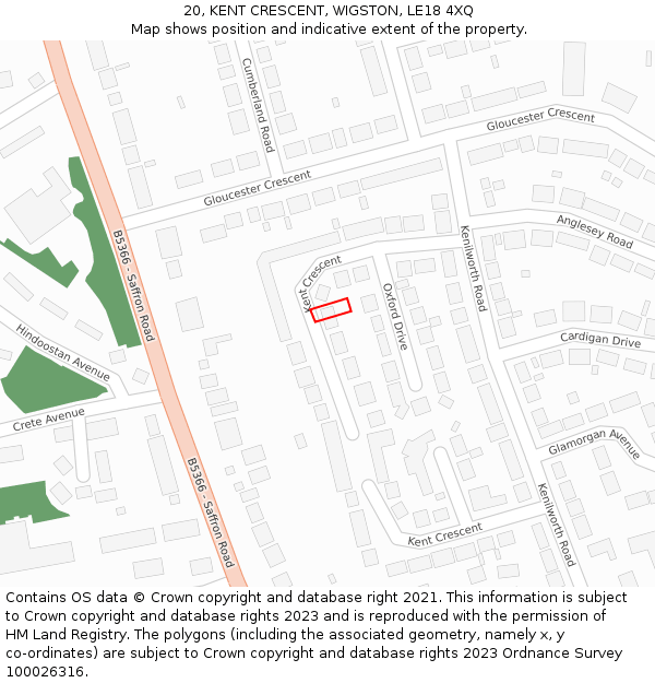 20, KENT CRESCENT, WIGSTON, LE18 4XQ: Location map and indicative extent of plot