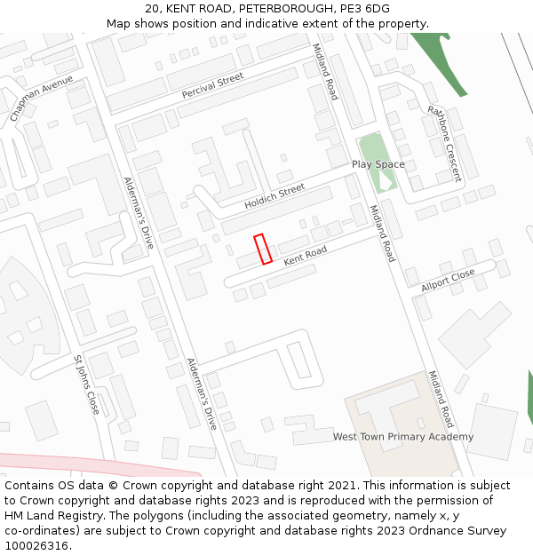 20, KENT ROAD, PETERBOROUGH, PE3 6DG: Location map and indicative extent of plot