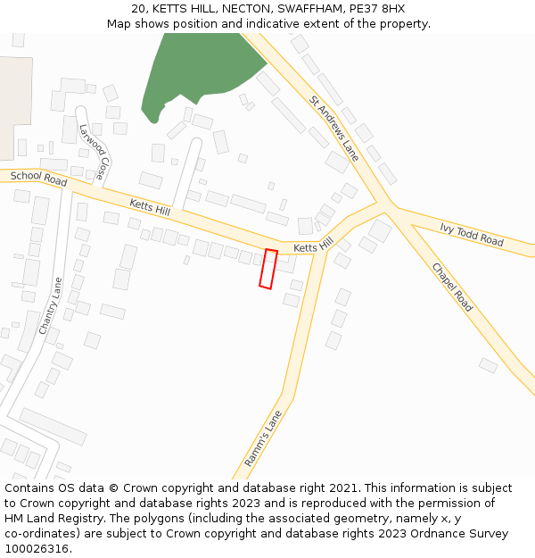 20, KETTS HILL, NECTON, SWAFFHAM, PE37 8HX: Location map and indicative extent of plot