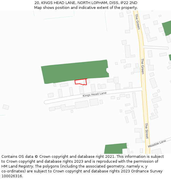 20, KINGS HEAD LANE, NORTH LOPHAM, DISS, IP22 2ND: Location map and indicative extent of plot