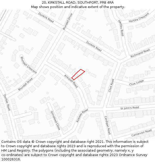 20, KIRKSTALL ROAD, SOUTHPORT, PR8 4RA: Location map and indicative extent of plot