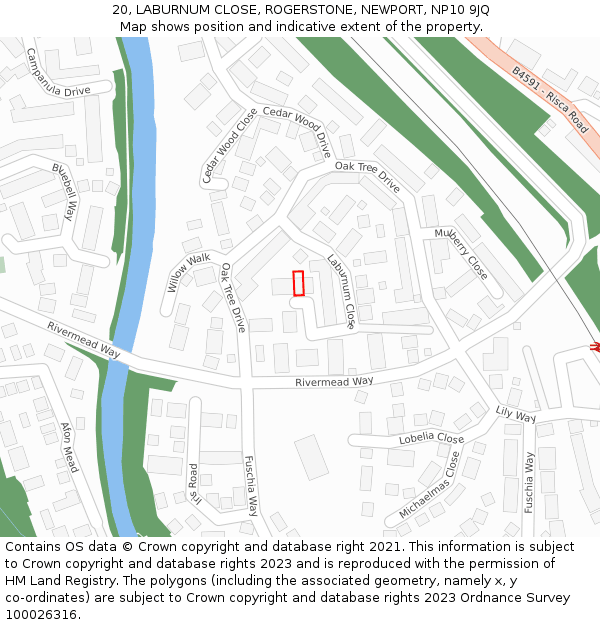 20, LABURNUM CLOSE, ROGERSTONE, NEWPORT, NP10 9JQ: Location map and indicative extent of plot