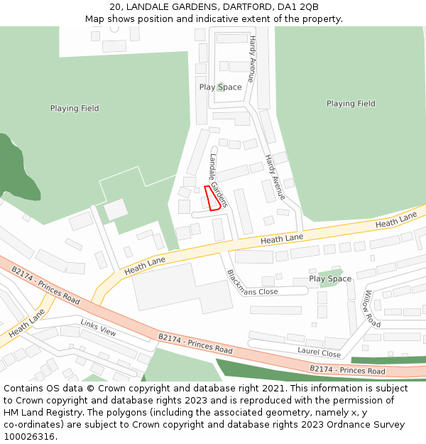 20, LANDALE GARDENS, DARTFORD, DA1 2QB: Location map and indicative extent of plot