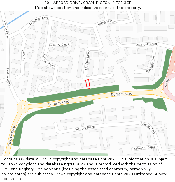 20, LAPFORD DRIVE, CRAMLINGTON, NE23 3GP: Location map and indicative extent of plot