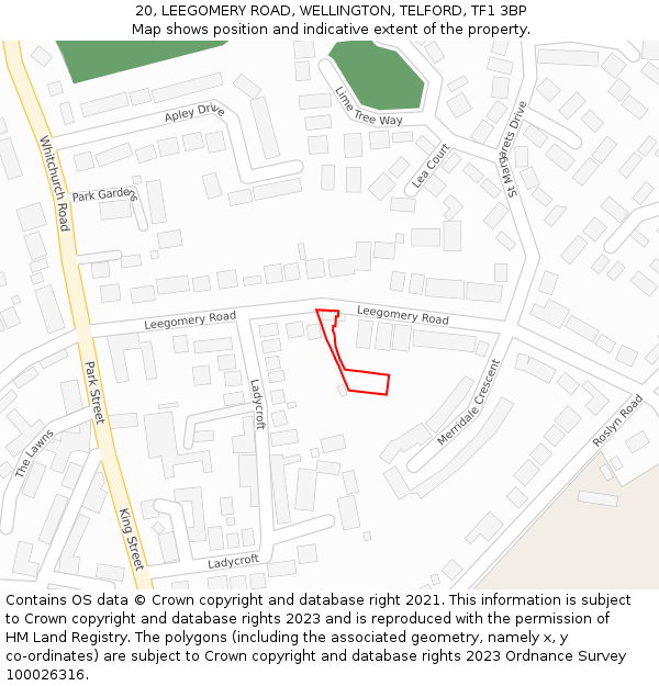 20, LEEGOMERY ROAD, WELLINGTON, TELFORD, TF1 3BP: Location map and indicative extent of plot