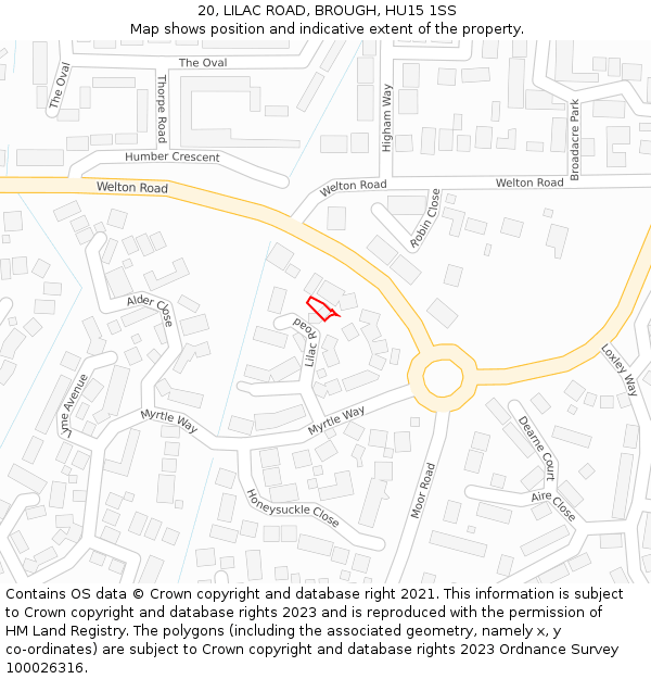 20, LILAC ROAD, BROUGH, HU15 1SS: Location map and indicative extent of plot