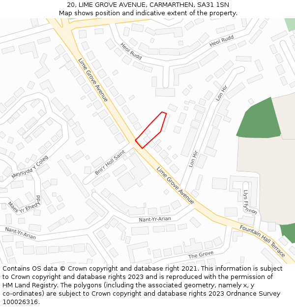 20, LIME GROVE AVENUE, CARMARTHEN, SA31 1SN: Location map and indicative extent of plot