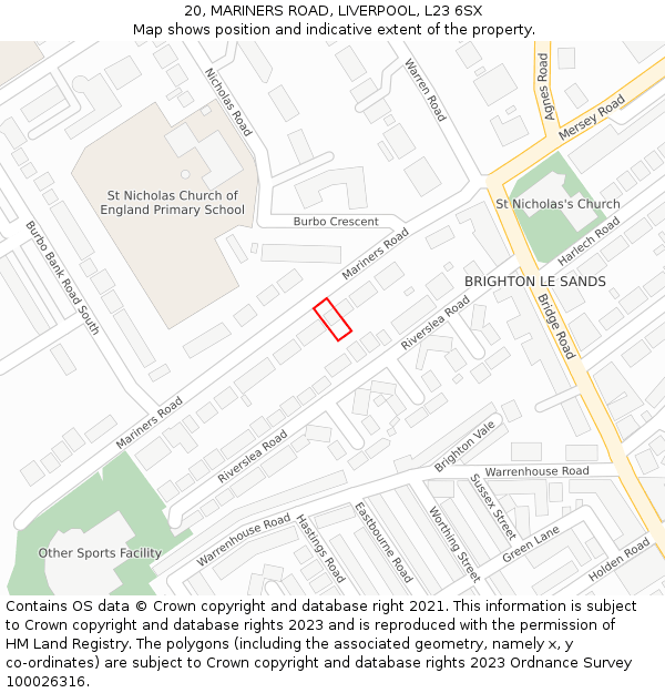 20, MARINERS ROAD, LIVERPOOL, L23 6SX: Location map and indicative extent of plot