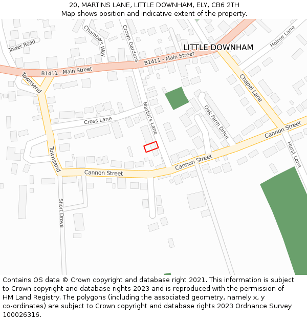 20, MARTINS LANE, LITTLE DOWNHAM, ELY, CB6 2TH: Location map and indicative extent of plot