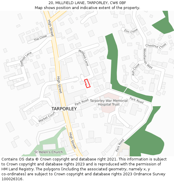 20, MILLFIELD LANE, TARPORLEY, CW6 0BF: Location map and indicative extent of plot