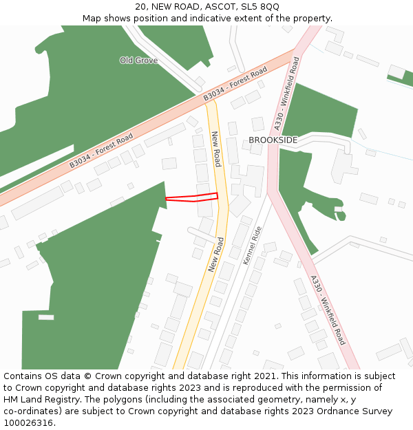 20, NEW ROAD, ASCOT, SL5 8QQ: Location map and indicative extent of plot