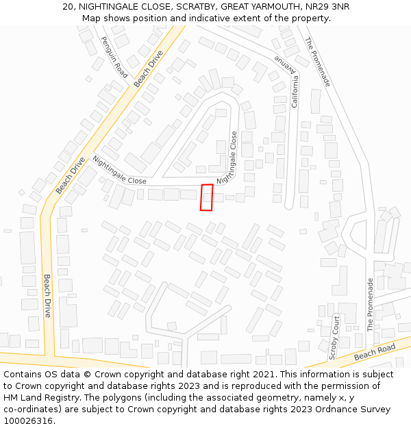 20, NIGHTINGALE CLOSE, SCRATBY, GREAT YARMOUTH, NR29 3NR: Location map and indicative extent of plot