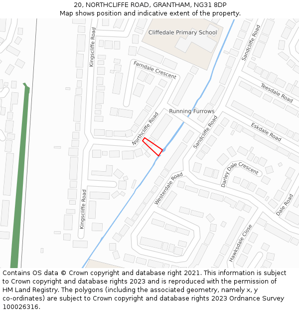 20, NORTHCLIFFE ROAD, GRANTHAM, NG31 8DP: Location map and indicative extent of plot