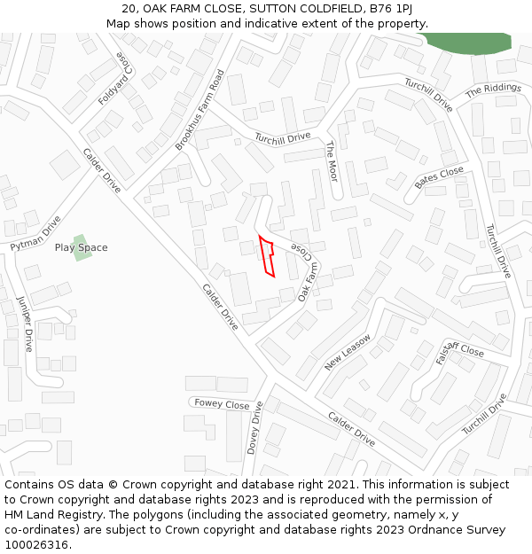 20, OAK FARM CLOSE, SUTTON COLDFIELD, B76 1PJ: Location map and indicative extent of plot