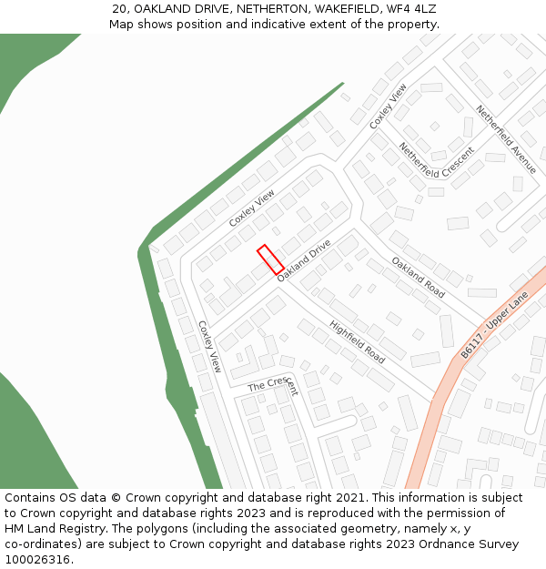 20, OAKLAND DRIVE, NETHERTON, WAKEFIELD, WF4 4LZ: Location map and indicative extent of plot