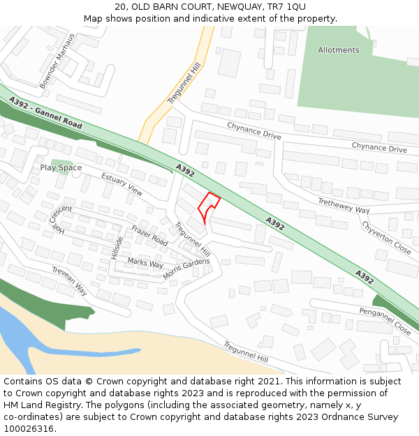 20, OLD BARN COURT, NEWQUAY, TR7 1QU: Location map and indicative extent of plot