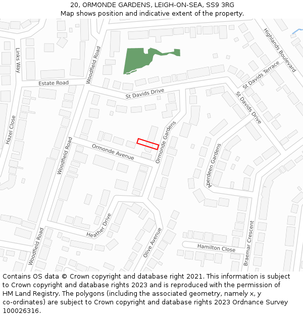 20, ORMONDE GARDENS, LEIGH-ON-SEA, SS9 3RG: Location map and indicative extent of plot