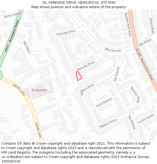 20, PARKSIDE DRIVE, NEWCASTLE, ST5 0NN: Location map and indicative extent of plot