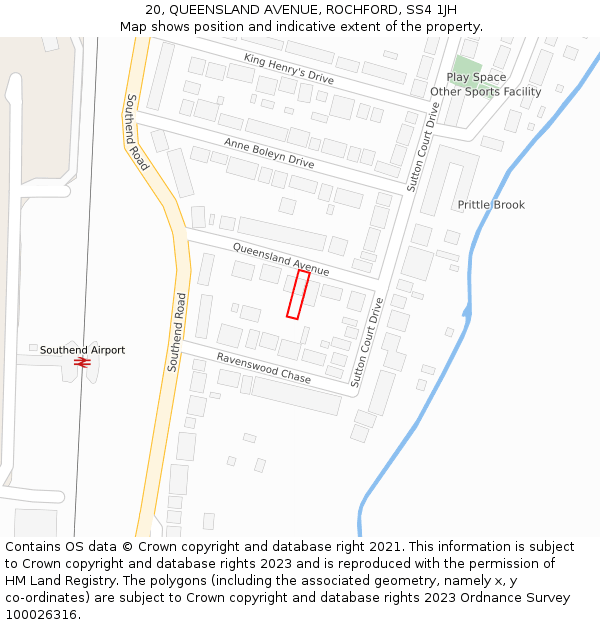 20, QUEENSLAND AVENUE, ROCHFORD, SS4 1JH: Location map and indicative extent of plot