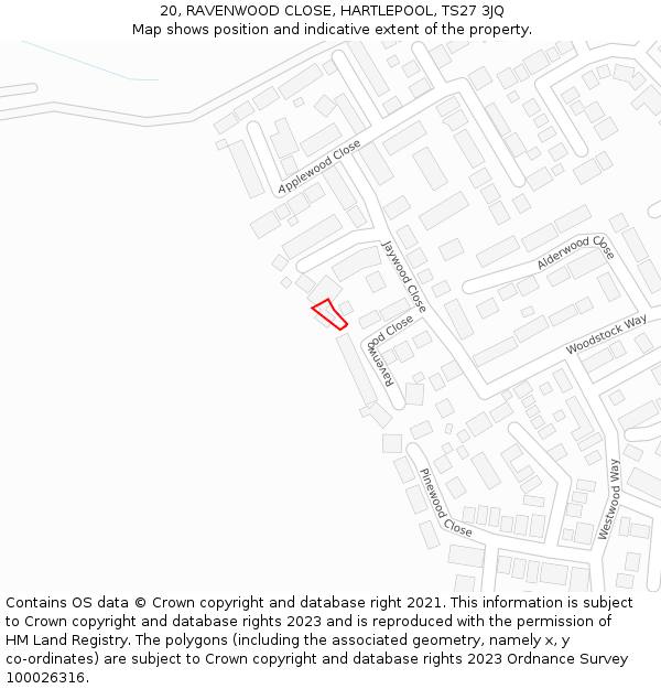 20, RAVENWOOD CLOSE, HARTLEPOOL, TS27 3JQ: Location map and indicative extent of plot