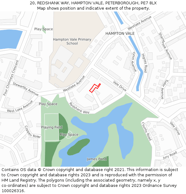 20, REDSHANK WAY, HAMPTON VALE, PETERBOROUGH, PE7 8LX: Location map and indicative extent of plot