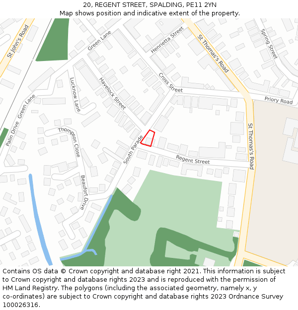 20, REGENT STREET, SPALDING, PE11 2YN: Location map and indicative extent of plot