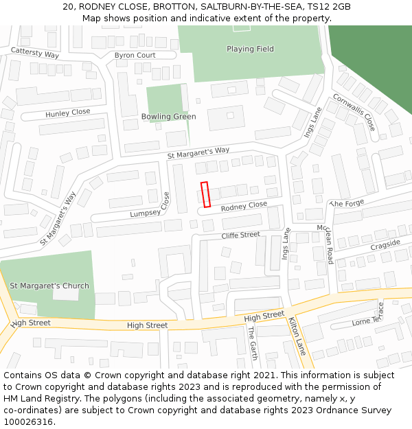20, RODNEY CLOSE, BROTTON, SALTBURN-BY-THE-SEA, TS12 2GB: Location map and indicative extent of plot