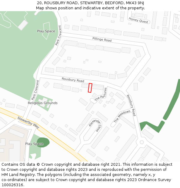 20, ROUSBURY ROAD, STEWARTBY, BEDFORD, MK43 9NJ: Location map and indicative extent of plot