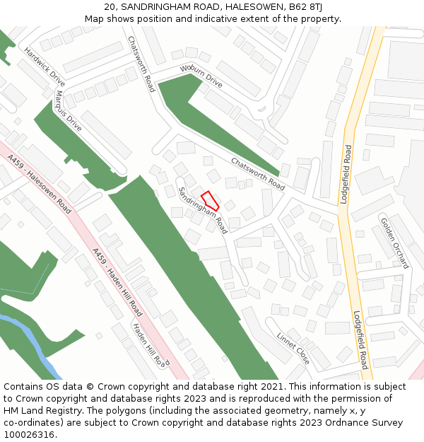 20, SANDRINGHAM ROAD, HALESOWEN, B62 8TJ: Location map and indicative extent of plot