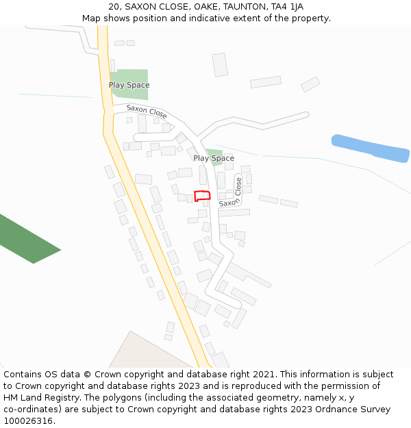 20, SAXON CLOSE, OAKE, TAUNTON, TA4 1JA: Location map and indicative extent of plot