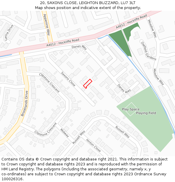 20, SAXONS CLOSE, LEIGHTON BUZZARD, LU7 3LT: Location map and indicative extent of plot