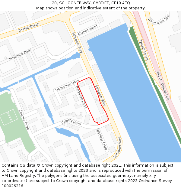 20, SCHOONER WAY, CARDIFF, CF10 4EQ: Location map and indicative extent of plot