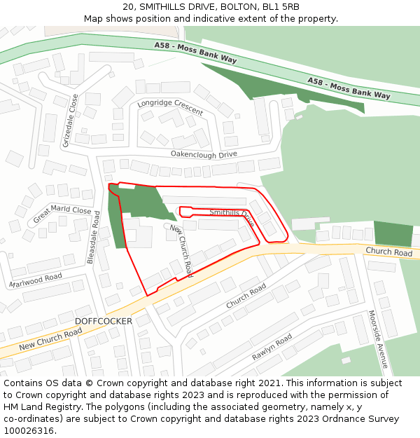 20, SMITHILLS DRIVE, BOLTON, BL1 5RB: Location map and indicative extent of plot