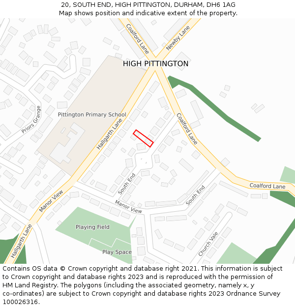 20, SOUTH END, HIGH PITTINGTON, DURHAM, DH6 1AG: Location map and indicative extent of plot