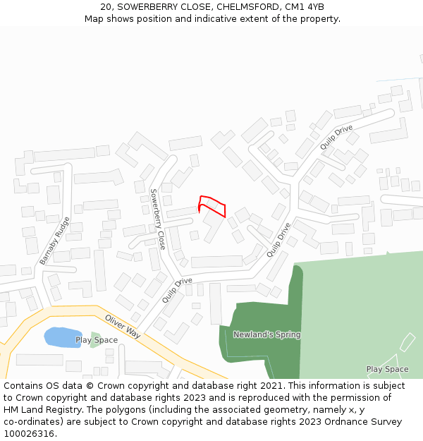 20, SOWERBERRY CLOSE, CHELMSFORD, CM1 4YB: Location map and indicative extent of plot