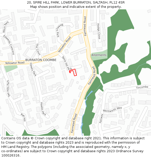 20, SPIRE HILL PARK, LOWER BURRATON, SALTASH, PL12 4SR: Location map and indicative extent of plot