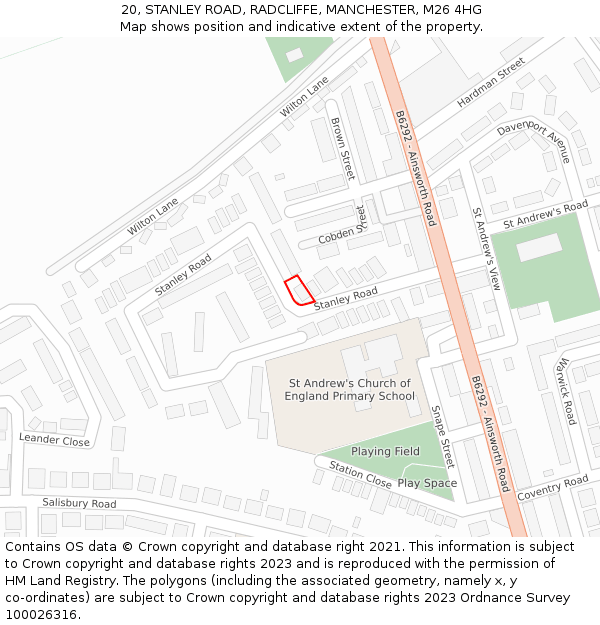 20, STANLEY ROAD, RADCLIFFE, MANCHESTER, M26 4HG: Location map and indicative extent of plot