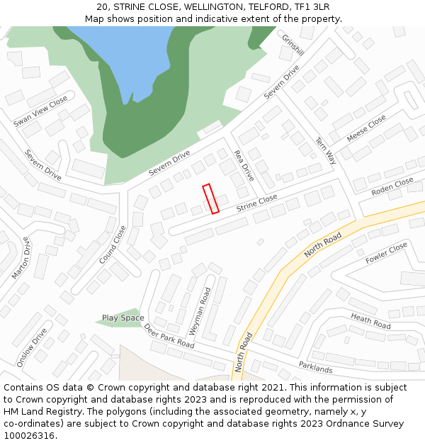 20, STRINE CLOSE, WELLINGTON, TELFORD, TF1 3LR: Location map and indicative extent of plot