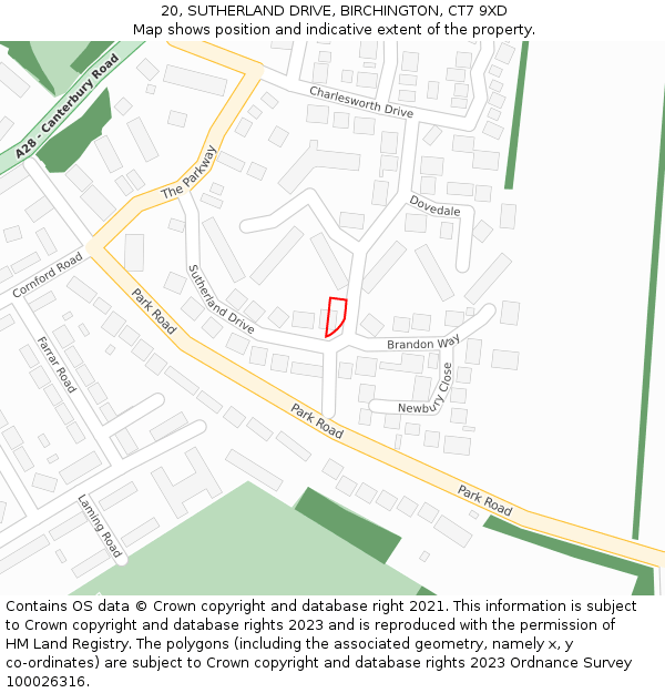 20, SUTHERLAND DRIVE, BIRCHINGTON, CT7 9XD: Location map and indicative extent of plot