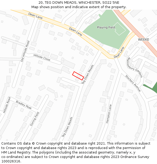 20, TEG DOWN MEADS, WINCHESTER, SO22 5NE: Location map and indicative extent of plot