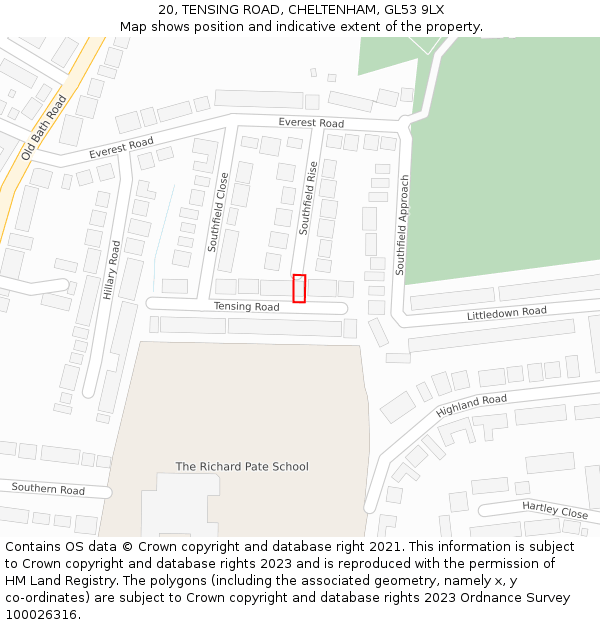 20, TENSING ROAD, CHELTENHAM, GL53 9LX: Location map and indicative extent of plot