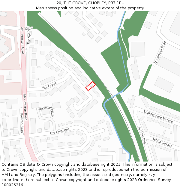 20, THE GROVE, CHORLEY, PR7 1PU: Location map and indicative extent of plot