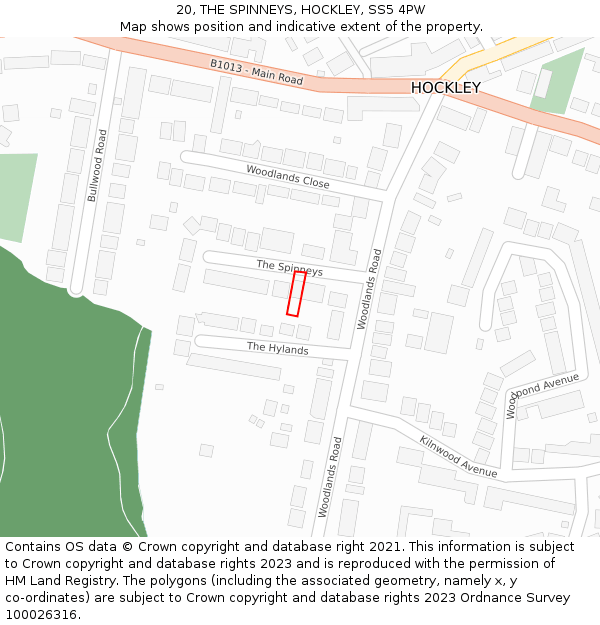 20, THE SPINNEYS, HOCKLEY, SS5 4PW: Location map and indicative extent of plot