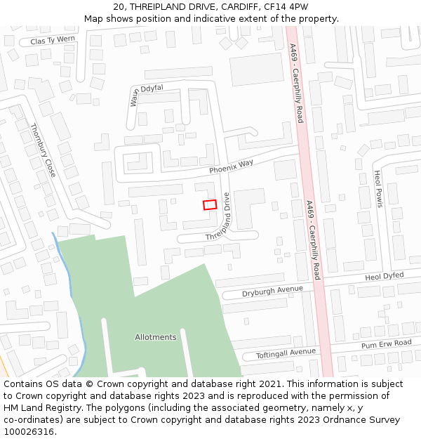 20, THREIPLAND DRIVE, CARDIFF, CF14 4PW: Location map and indicative extent of plot